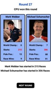 Comparison between Michael Schumacher and Mark Webber in the Formula 1 Top Trumps