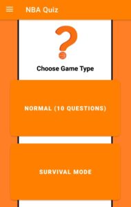 Start screen of the NBA Quiz