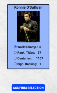 Ronnie O'Sullivan card in the app