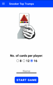 The start screen of the Snooker Top Trumps
