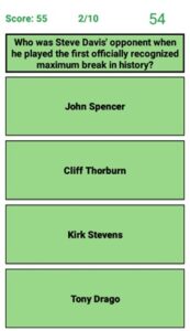 Question in the Snooker Quiz for Android