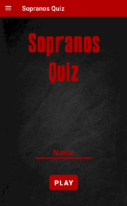 First page of the Sopranos Quiz App