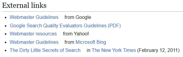 External Links at the end of a wikipedia page